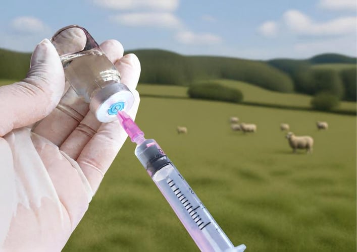 Preparación de una vacuna para ovejas en un prado.
